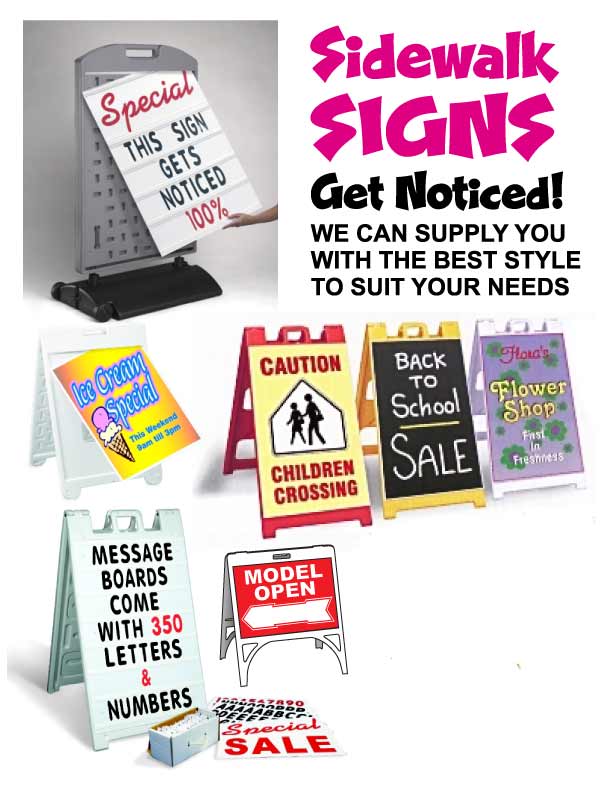 a large selection of sign stands and A-Frames